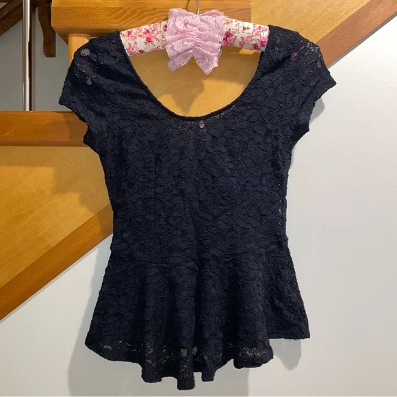 Sheer Black Lace Peplum Top - Picture 1 of 10